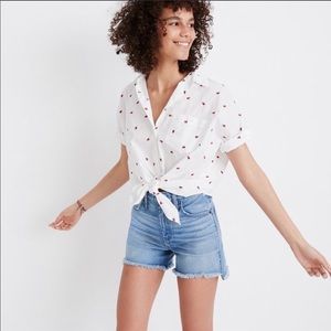 Madewell Strawberry Tie Front Top